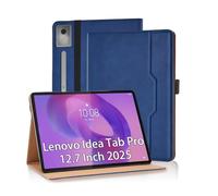 Vkooer Étui à rabat en cuir synthétique pour Lenovo Idea Tab Pro 12,7" 2025 avec support de visionnage multi-angle, poche et porte-crayon - Bleu
