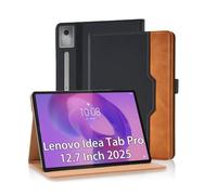 Vkooer Étui à rabat en cuir synthétique pour Lenovo Idea Tab Pro 12,7" 2025 avec support de visionnage multi-angle, poche et porte-crayon - Marron