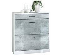 Vladon Armoire à Chaussures inclinable Elvas 89 x 95,5 x 27 cm, Caisson en Blanc Mat, façade en Aspect Béton Oxyde