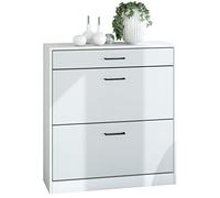 Vladon Armoire à Chaussures inclinable Elvas 89 x 95,5 x 27 cm, Caisson en Blanc Mat, façade en Blanc Mat