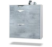 Vladon Armoire à Chaussures Kolmio 85 x 87 x 33 cm, Corps en Blanc Mat, façades en Aspect Béton Oxyde | Grand Choix de Couleurs