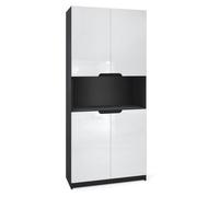 Vladon Armoire de bureau Rangement Logan V2- Corps en Noir mat - Façades en Blanc haute brillance