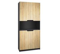 Vladon Armoire de bureau Rangement Logan V2- Corps en Noir mat - Façades en Chêne Nature