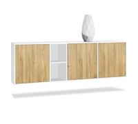 Vladon Buffet Armoire Cuba, Corps en Blanc mat - Façades en Chêne Nature