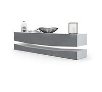 Vladon Buffet Bas City, Meuble TV avec Socle, 1 Compartiment Ouvert et 3 tiroirs, Blanc Mat/Gris Haute Brillance (178 x Variable x 39 cm)