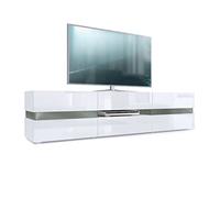 Vladon Buffet Bas Flow, Meuble TV avec vitre d’Ambiance rétroéclairée, 2 Portes, 1 tiroir et 1 clapet, Blanc Mat/Blanc Haute Brillance (177 x 45 x 39 cm)