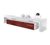 Vladon Buffet Bas Lima V2, Meuble TV avec 2 clapets, 1 Compartiment Ouvert et 2 étagères en Verre, Blanc Haute Brillance/Bordeaux Haute Brillance (189 x 38 x 35 cm)