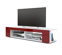 Vladon Buffet Bas Movie, Meuble TV avec 4 Compartiments Ouverts et placages décoratifs, Blanc Mat/Bordeaux Haute Brillance (134 x 29 x 39 cm)