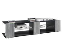 Vladon Buffet Bas Movie V2, Meuble TV avec 6 Compartiments Ouverts et placages décoratifs, Noir Mat/Avola-Anthracite (134 x 29 x 39 cm)