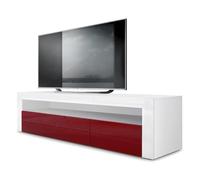 Vladon Buffet Bas Valencia, Meuble TV avec 1 Compartiment Ouvert et 2 clapets, Blanc Mat/Bordeaux Haute Brillance/Blanc Haute Brillance (155 x 46 x 40 cm)