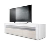 Vladon Buffet Bas Valencia, Meuble TV avec 1 Compartiment Ouvert et 2 clapets, Blanc Mat/crème Haute Brillance/Blanc Haute Brillance (155 x 46 x 40 cm)