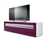 Vladon Buffet Bas Valencia, Meuble TV avec 1 Compartiment Ouvert et 2 clapets, Blanc Mat/mûre Haute Brillance/mûre Haute Brillance (155 x 46 x 40 cm)