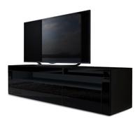 Vladon Buffet Bas Valencia, Meuble TV avec 1 Compartiment Ouvert et 2 Clapets, Noir Mat/Haute Brillance (155 x 46 x 40 cm)