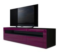 Vladon Buffet Bas Valencia, Meuble TV avec 1 Compartiment Ouvert et 2 clapets, Noir Mat/mûre Haute Brillance/mûre Haute Brillance (155 x 46 x 40 cm)