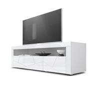 Vladon Buffet bas Valencia, Meuble TV en Blanc/Blanc haute brillance Element structure 3D Blanc haute brillance (155 x 46 x 40 cm)