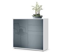 Vladon Buffet Ben, Commode avec 2 Portes et 2 tiroirs, Blanc Mat/Gris Haute Brillance (79 x 74 x 36 cm)