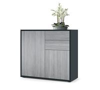 Vladon Buffet Ben, Commode avec 2 Portes et 2 tiroirs, Noir Mat/Avola-Anthracite (79 x 74 x 36 cm)