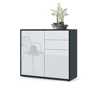 Vladon Buffet Ben, Commode avec 2 Portes et 2 tiroirs, Noir Mat/Blanc Haute Brillance (79 x 74 x 36 cm)