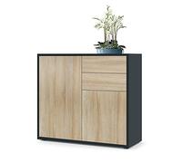 Vladon Buffet Ben, Commode avec 2 Portes et 2 tiroirs, Noir Mat/Chêne Brut (79 x 74 x 36 cm)