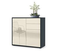 Vladon Buffet Ben, Commode avec 2 Portes et 2 tiroirs, Noir Mat/Crème Haute Brillance (79 x 74 x 36 cm)