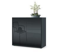Vladon Buffet Ben, Commode avec 2 Portes et 2 tiroirs, Noir Mat/Noir Haute Brillance (79 x 74 x 36 cm)