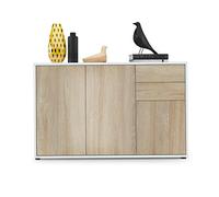 Vladon Buffet Ben V3, Commode avec 3 Portes et 2 tiroirs, Blanc Mat/Chêne Brut (117 x 74 x 36 cm)