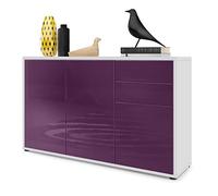 Vladon Buffet Ben V3, Commode avec 3 Portes et 2 tiroirs, Blanc Mat/Mûre Haute Brillance (117 x 74 x 36 cm)