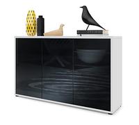 Vladon Buffet Ben V3, Commode avec 3 Portes et 2 tiroirs, Blanc Mat/Noir Haute Brillance (117 x 74 x 36 cm)