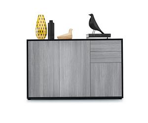 Vladon Buffet Ben V3, Commode avec 3 Portes et 2 tiroirs, Noir Mat/Avola-Anthracite (117 x 74 x 36 cm)
