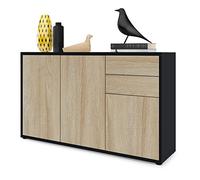 Vladon Buffet Ben V3, Commode avec 3 Portes et 2 tiroirs, Noir Mat/Chêne Brut (117 x 74 x 36 cm)