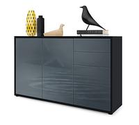 Vladon Buffet Ben V3, Commode avec 3 Portes et 2 tiroirs, Noir Mat/Gris Haute Brillance (117 x 74 x 36 cm)