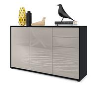 Vladon Buffet Ben V3, Commode avec 3 Portes et 2 tiroirs, Noir Mat/Gris Sable Haute Brillance (117 x 74 x 36 cm)