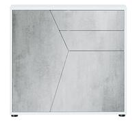 Vladon Buffet Benny, Commode avec 2 Portes et 2 tiroirs, Blanc Mat/Aspect Béton Oxyde (79 x 74 x 36 cm)