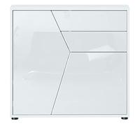 Vladon Buffet Benny, Commode avec 2 Portes et 2 tiroirs, Blanc Mat/Blanc Haute Brillance (79 x 74 x 36 cm)