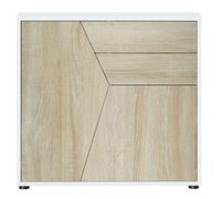 Vladon Buffet Benny, Commode avec 2 Portes et 2 tiroirs, Blanc Mat/Chêne Brut (79 x 74 x 36 cm)