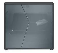 Vladon Buffet Benny, Commode avec 2 Portes et 2 tiroirs, Noir Mat/Gris Haute Brillance (79 x 74 x 36 cm)