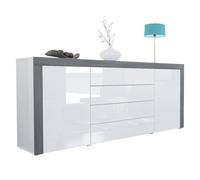 Vladon Buffet commode La Paz en Blanc haute brillance - Blanc haute brillance - Avola-Anthracite