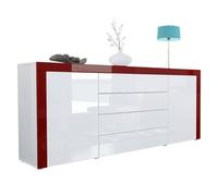 Vladon Buffet commode La Paz en Blanc haute brillance - Blanc haute brillance - Bordeaux haute brillance