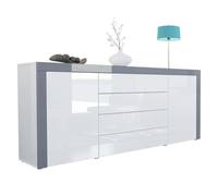 Vladon Buffet commode La Paz en Blanc haute brillance - Blanc haute brillance - Gris haute brillance