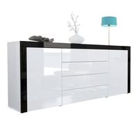 Vladon Buffet commode La Paz en Blanc haute brillance - Blanc haute brillance - Noir haute brillance