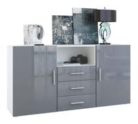 Vladon Buffet Commode Skadu en Blanc mat - Gris haute brillance