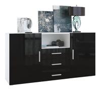 Vladon Buffet Commode Skadu en Blanc mat - Noir haute brillance
