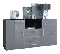 Vladon Buffet Commode Skadu en Noir mat - Gris haute brillance