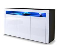 Vladon Buffet Commode Valencia en Noir mat - Blanc haute brillance - Blanc haute brillance