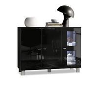 Vladon Buffet Denjo, Commode avec 3 Portes, Noir Mat/Noir Haute Brillance, éclairage LED Inclus (107 x 81 x 35 cm)