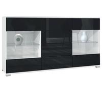 Vladon Buffet Dressoir Bari V1, Corps en Blanc Mat/Façades en Noir Haute Brillance (139 x 72 x 35)