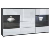 Vladon Buffet Dressoir Bari V1, Corps en Noir Mat/Façades en Blanc Haute Brillance (139 x 72 x 35)