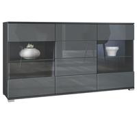 Vladon Buffet Dressoir Bari V1, Corps en Noir Mat/Façades en Gris Haute Brillance (139 x 72 x 35)