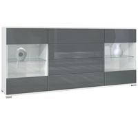 Vladon Buffet Dressoir Bari V2, Corps en Blanc Mat/Façades en Gris Haute Brillance (166 x 72 x 35)
