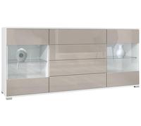 Vladon Buffet Dressoir Bari V2, Corps en Blanc Mat/Façades en Gris Sable Haute Brillance (166 x 72 x 35)